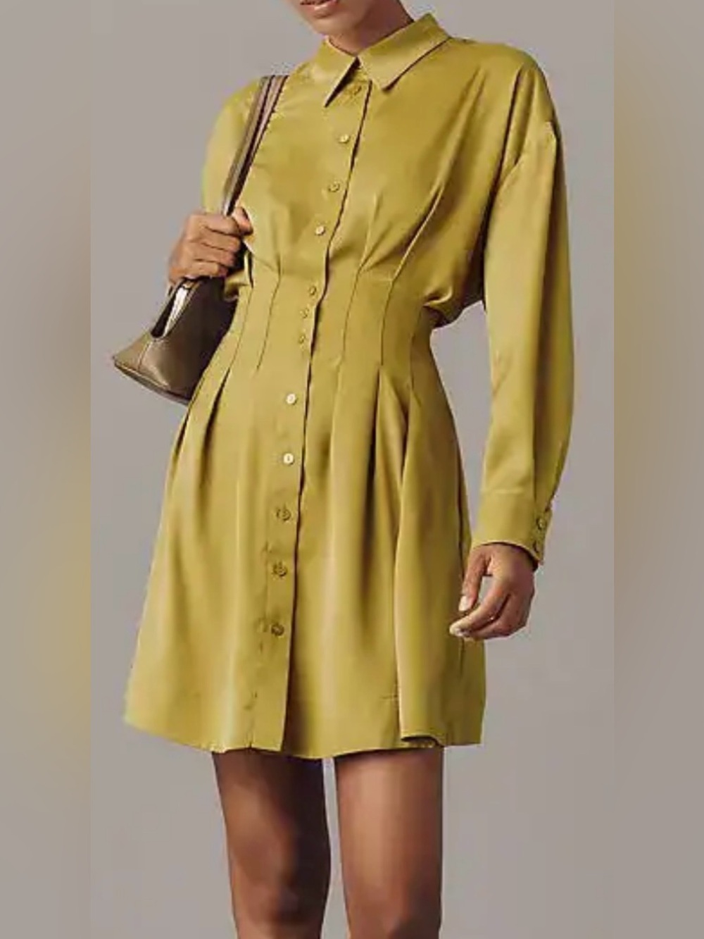 Exquise by Anthropologie  Tobie Olive Green Button-Front Long-Sleeve Dress XS A